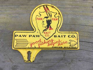 Old Paw Paw Bait Company Fishing Lures Michigan Advertising License Plate Topper