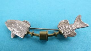Vintage Thomas Mann Fish Brass Silver Brooch Pin