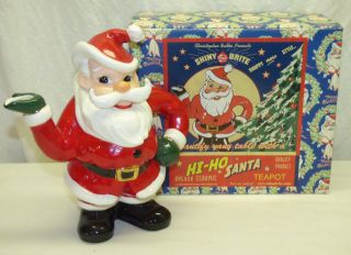 Vintage Christopher Radko Shiny Brite Hi - Ho Santa Ceramic Teapot W/ Box Xmas