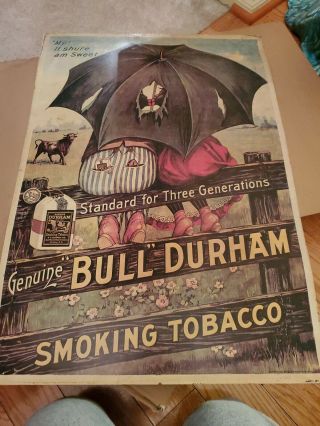 Vtg 1930’s Bull Durham Black Americana Smoking Tobacco Cardboard Poster 25 X 17”