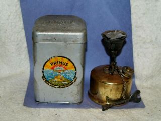 Vintage Primus No.  71 Brass Hiking Camping Gas Stove & Metal Case Made In Sweden