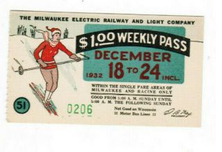 Milwaukee Railway Transit Ticket Pass December 18 - 24 1932 Downhill Skiing Time