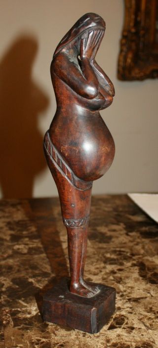 Vintage African Carved Ebony Wood Woman Female Nude Maternity Sculpture Statue