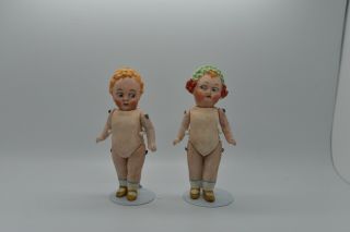 Antique German Porcelain Bisque Two Doll Impish Character From Thüringen