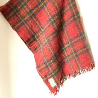 Vintage Handwoven Shetland Islands Wool Blanket Throw 38 X 56 Tartan Plaid Red