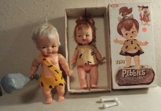 Vintage 1964 Ideal The Flintstones Tiny Pebbles Box,  Bam Bam & Club Nr