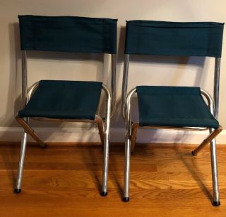 Vintage Coleman Aluminum Green Folding Camp Chairs Camping Rv Hiking Set Of 2