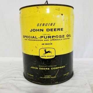 Vintage 1960s John Deere 5 Gallon Special Purpose Oil Metal Can Four Leg Logo