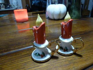 Vintage,  Ceramic Christmas Dripping Candle Sticks,  Salt & Pepper Shakers