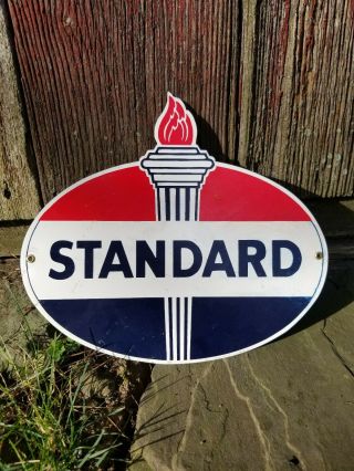 Vintage Old Standard Oil Porcelain Gas Sign Advertising Display Sales Metal