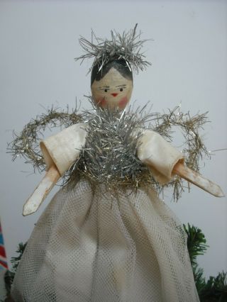 Antique Little 7 " Grodnertal Peg Wooden Christmas Fairy / Angel Doll