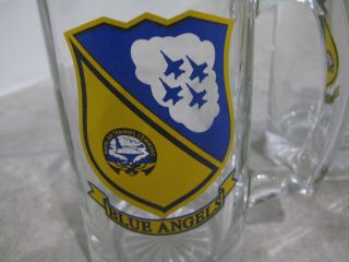 3 Vintage US Navy BLUE ANGELS Aviation Plane Glass Beer Stein Mug Cup Set 3