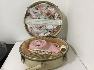 Vintage General Electric Ge Pink Deluxe Hair Dryer Bonnet With Case