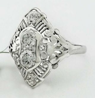 Antique Art Deco 0.  66 Cts Diamond Cocktail Ring 18k White Gold