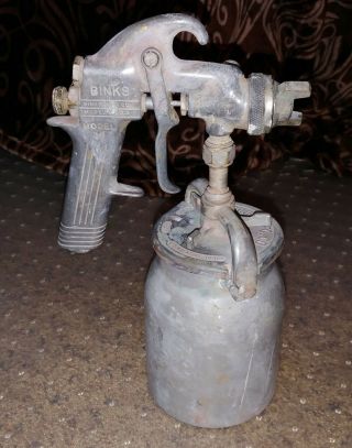 Vintage Binks Model 29 Air Hvlp Paint Spray Gun W/ Binks Canister