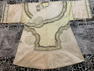 Antique Chinese Qing Dynasty Hand Embroidery Robe Length 34 " X Chest 46 "