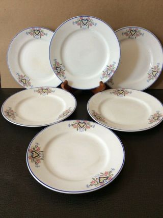 Set Of 6 Vintage Art Deco Hopewell China 6 " Bread / Dessert Plates