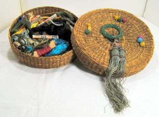 Mixed Embroidery Floss Findings Thread String In Vintage Storage Basket