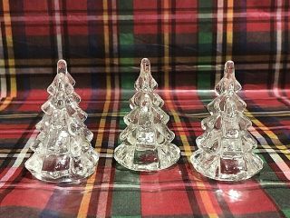 Vintage Art Glass Christmas Tree Candle Holders Miniature Set Of 3