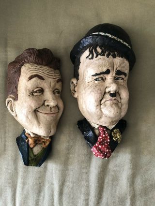 Vintage Laurel Hardy Wall Hangings Chalkware Movie Memorabilia Hollywood Comedy
