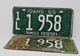 1965 Idaho License Plate Collectible Antique Vintage 1l 1 - 958 Matching Pair Set