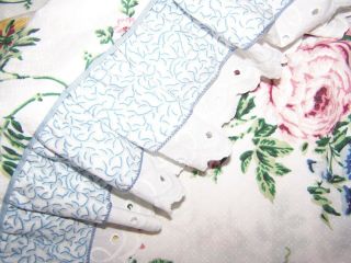 Vintage Jc Penney Roses White Eyelet Ruffle Full Flat Sheet 2 Pillowcases,  Sham