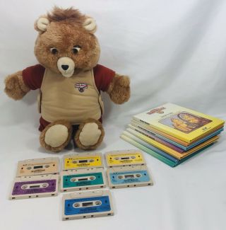Vintage 1985 Teddy Ruxpin Cassette Tape Talking Toy Bear 7 Tapes 7 Books Repairs