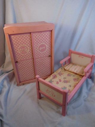 Vintage Vogue Doll Ginny Pink Furniture Bed Wardrobe Box