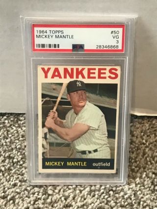1964 Topps 50 - Mickey Mantle - Psa 3 Vg - Ny York Yankees