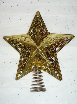 Vtg Christmas Gold Metal Filigree Star Tree Top Topper No Lights