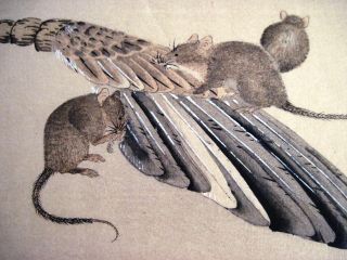 Adorable Vintage " Asian " Print W/ Curious Mice Getting Into Trouble