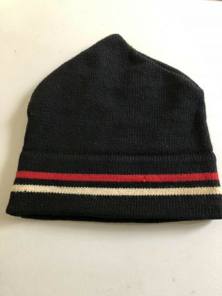 Vintage Stowe Vt 100 Wool Black Stripe Hat Cap Beanie - Unisex