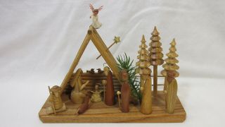 Vintage Hand Carved Wooden Nativity Set
