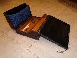 Vintage Wooden Folding Writing Box Stationery Desk Top Storage Box & Contents