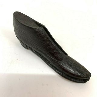 Antique Treen Wood Shoe Finely Detailed Georgian Hand Made