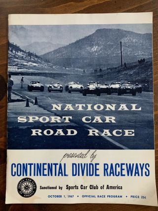 Vintage 1967 Continental Divide Raceways Scca Sports Car Road Race Program