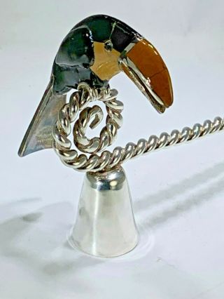 Rare Emilia Los Castillo Silver Candle Snuffer Jasper Onyx Large Toucan Bird