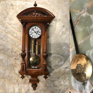 Antique Germaney Gustav Becker Vienna Strikes Wall Clock,  2 Weights Driven.