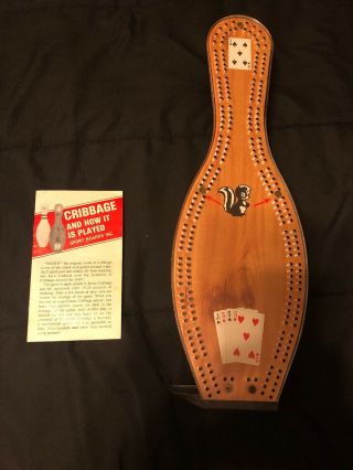 Vintage Sport Boards Bowling Pin Cribbage Board - W Instructions Deer Hunt Theme