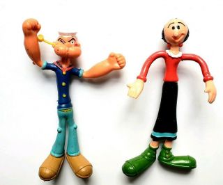 Vintage 1978 Popeye & Olive Oyl Bendy Figure Toy Set - Bendable Bendie Kfs Oil