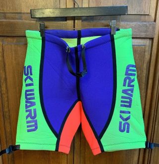 Ski Warm Wetsuit Shorts Water Jet Ski Surf Neon Green Neoprene Size M L Vintage