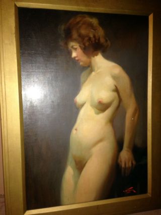 Antique Oil Painting Nude Portrait Red Haired Woman