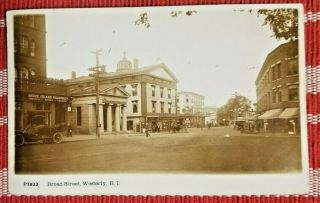 1920s Vintage Rppc Postcard Westerly,  Rhode Island Broad St Pharmacy Bank Davitt