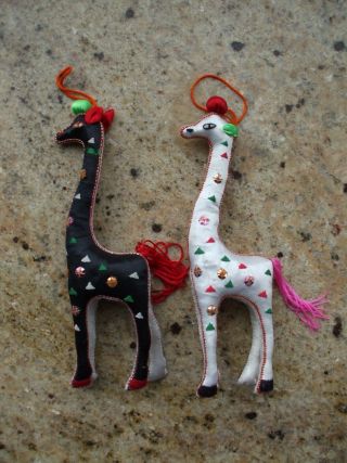 Vintage Christmas Tree Ornaments Giraffe Chinese Silk Animals Embroidered Sequin