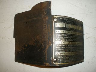 Vintage Briggs & Stratton Gas Engine Cylinder Shield & Tag For Model " 8 "