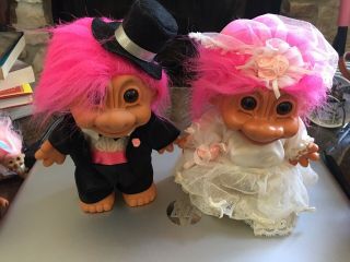 Vintage 1990s Russ Trolls Bride And Groom Wedding Cake Topper Vtg 90s Troll Toys