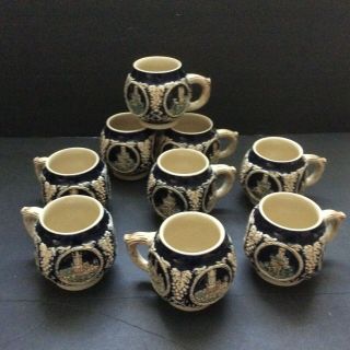 Vintage Marzi Remy German Stoneware Punch Cups/mugs Castles Set Of 9