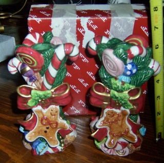 Vtg Fitz And Floyd Candleholders Sugar Plum Christmas Gingerbread Mib