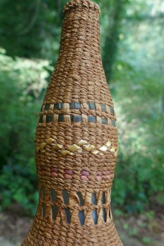 Antique Haida Native Twinned Spruce - Root Basket Covered Bottle - 11 1/2 