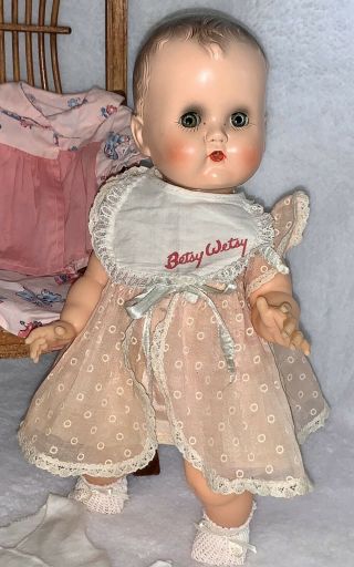 Vintage Ideal Betsy Wetsy Doll Adorable 14 " Hp Molded Curly Hair Rosy Cheeks
